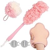 Body Exfoliator Dry Brush Set,Back Brush Long Handle for Shower Loofah Body Scrub Brush,Axe Shower Tool Luffa Sponge for Women,loofah on A Stick-Set of 5