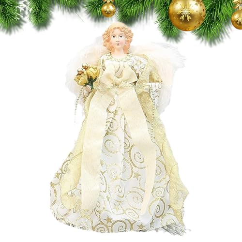 Tyinerc Ángel de punta de árbol de Navidad pequeño, ángel para árbol de Navidad, decoración de ángel, figura de árbol de Navidad, adorno con alas para fiesta