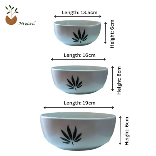 Image of Niyara Stoneware Handmade Ceramic Stylish Premium Serving Bowls /Salad Tray Microwave Dishwasher Safe (Hemp Design)