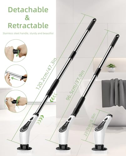 Electric Spin Scrubber, Cordless Cleaning Brush, Shower Cleaning Brush, Power Scrubber 2 Adjustable Speeds, Extension Handle, IPX7 Waterproof for Tub Tile Floor Car-B