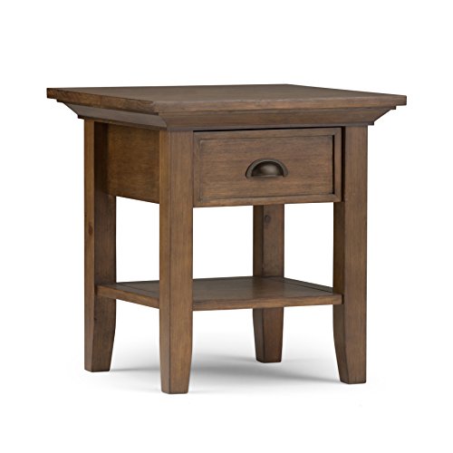 SIMPLIHOME Redmond SOLID WOOD 19 inch wide Square End Side Table in Rustic Natural Aged Brown with Storage, 1 Drawer and 1 Shelf, for the Living Room and Bedroom