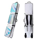 Tragbar Snowboardtasche mit Rädern und 3 getrennte Abteile, Nass und Trockentrennung Einzel-/Doppelpension Travel Ski Bag, für Kinder, Männer, Frauen und Jugendliche/White / 140cm