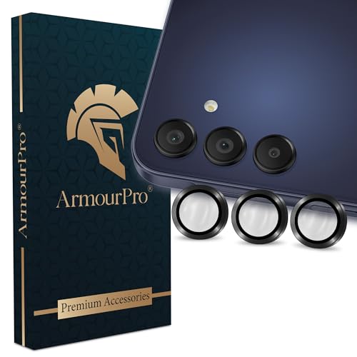Image of ArmourPro Camera Lens Tempered Glass for Samsung Galaxy A15 and Samsung A54 (6.5 Inches) Tough HD Individual Aluminum Alloy Rings 9H Camera Cover, Scratch-Resistant,Camera Lens Protection| Black, 1 Pack