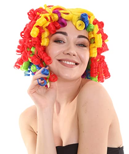 HPO Adult Women's Cutie Pie Clown Curly Colorful Wig, Best for Halloween,