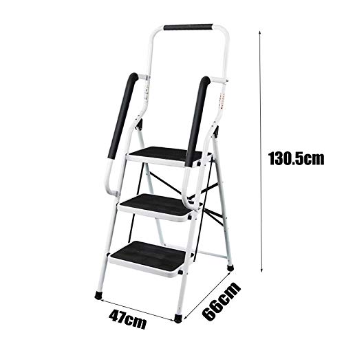 Escabeau robuste 3 marches pliable avec rampe de sécurité et marches antidérapantes - 3