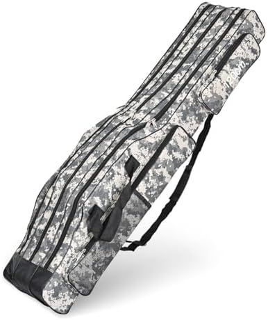 Srempeom 3 Layers Fishing Pole Bag,Portable 3 Layers Oxford Folding Rod Carry Case,Fishing Reel Tackle Storage Bag Case,120cm/47.2inch