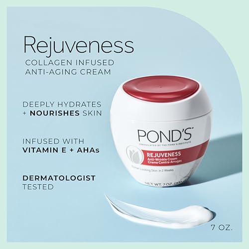 Pond's Rejuveness Face Cream for Women, Anti-Aging Face Moisturizer Skin Care with Alpha Hydroxy Acid and Collagen, 7 oz, 12 Pack