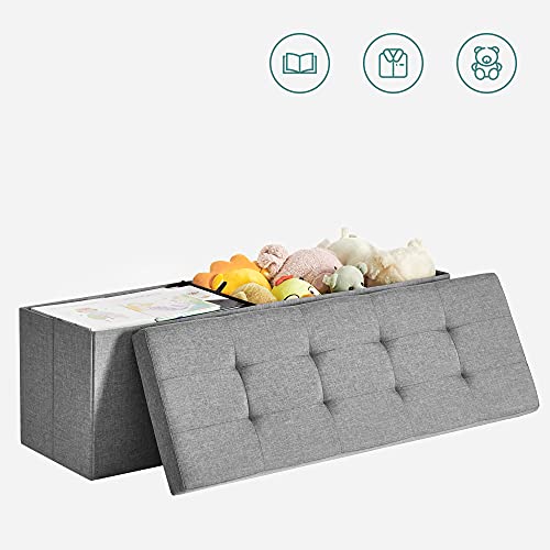 Miniatura 9 de Songmics Mazie Colección - Puff Almacenaje, Banco Plegable, 38 X 110 X 38 Cm, Taburete Reposapiés, Pie De Cama, Soporta Hasta 300 Kg, Para Sala De Estar, Dormitorio, Entrada, Gris Claro Lsf77g