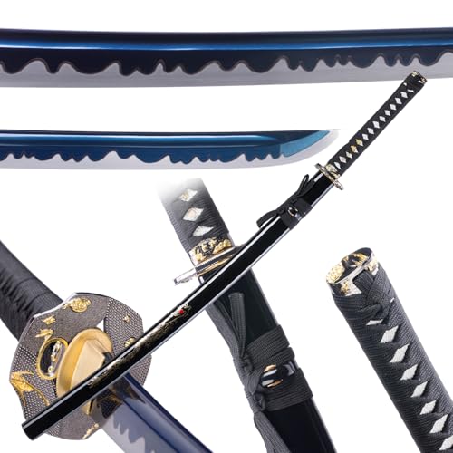 TUONEX Handmade Katana Sword - 41in Full Tang Sharp Blue Hamon 1060 Blade & Clay Tempering, Collectible Samurai Sword for Adults