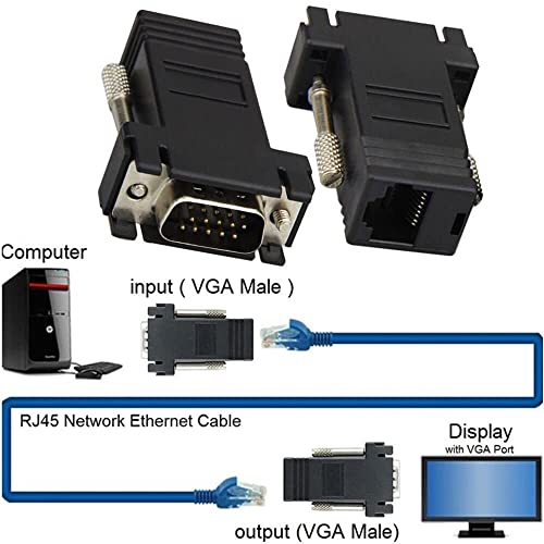 ETZIN VGA Extender Over Ethernet Adapter, VGA to RJ45 Adapter VGA 15 Pin Male to CAT5 CAT6 Female Network Cable Extender Adapter for Multimedia... - Image 3