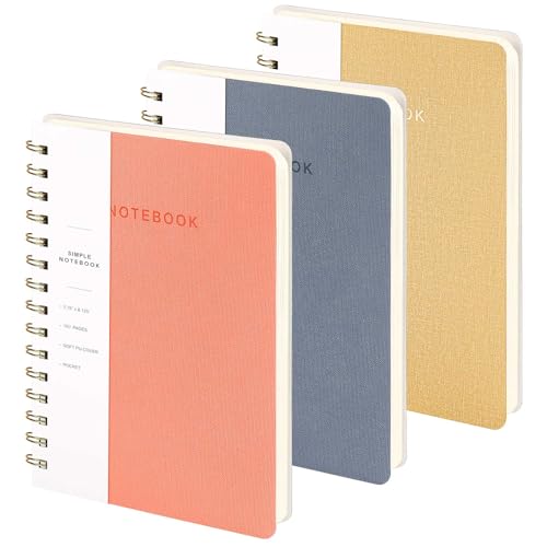 Image of Spiral Notebook-5.75 inch x 8.125 inch College Ruled Journal with Inner Pockets and 160 Pages,PU Leather Cover Business Journal, Twin-Wire Binding Notebook Perfect for Office & Home School Supplies 3 pack Pink ReefBlue Khaki