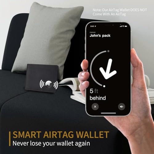 AirTag Wallet for Men, Premium Genuine Crazy Horse Leather Wallet with Air Tag Holder, RFID Blocking Bifold Full Grain Genuine Leather Wallet for Men (Black)3