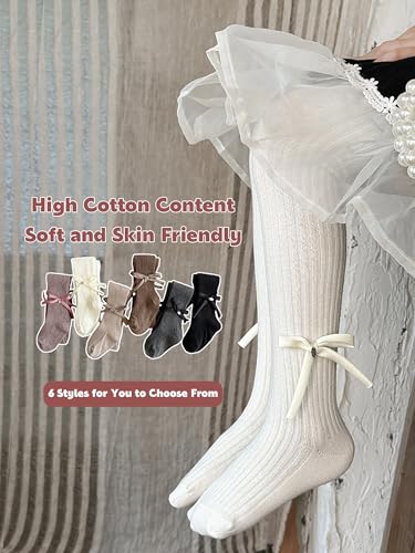 Girls Tights Cotton Knit Soft Bow Decoration Ribbed Lines Plain Ballet Dance Fashion Leggings for Girls 1 Pair2