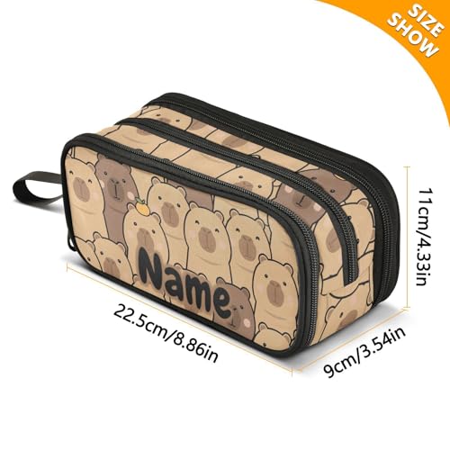 Image of Custom Cute Capybara with Orange Pencil Case Box Boys Girls Personalized Name Large Pencil Pouch Stationery Pen Bag Organizer for Kids Adults School Office