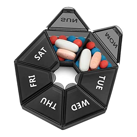 Pill Boxes 7 Day 1 Times A Day,Weekly Pill Organizer Travel Tablet Boxes for Medications Vitamins(Black) Cover