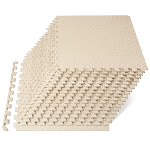 Image of ProsourceFit Exercise Puzzle Mat 1 /2-inch, EVA Interlocking Foam Floor Tiles for Home Gym, Workout Equipment, Kids Play Areas, Beige, 72 Sq Ft - 18 Tiles