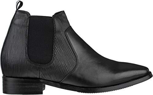 CALTO Men's Invisible Height Increasing Elevator Shoes - Black Premium Leather Slip-on High-top Chelsea Boots - 2.8 Inches Taller - T54021 - Size 8 D(M) US2