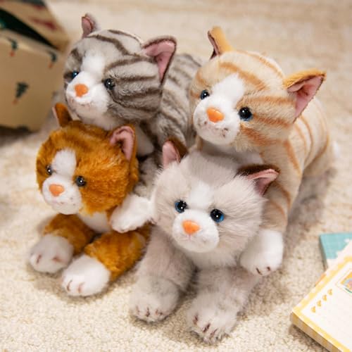 Image of PEACH CAT Striped Cat Stuffed Animal 9.8 inch Realistic Kitten Plushies Soft Plush Toys Gifts for Kids Yellow