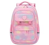 Mochila Escolar Unissex Reforçada em Poliester com Alças Confortáveis e Bolsos Inteligentes para Livros Estojo e Lancheira Tamanho Compacto Ideal para Estudantes (Pink)