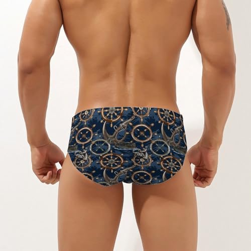 Ship Helm and Anchors-Theme Novelty Men's Brief Swimwear Pants Swimming Trunks Beach Shorts Underwear2