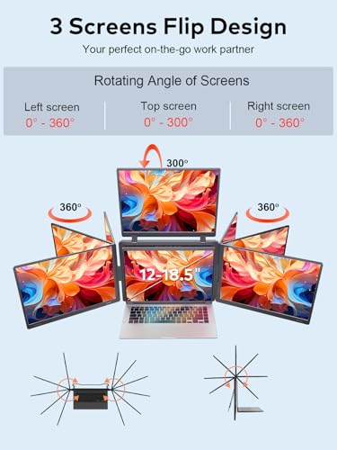 Image of 16 inch Triple Screen Monitor Extender, Quad Monitors for 14-18.5 inch Laptops | 1 Cable for 3 Screens Portable Monitor, Travel Screen Extender, Compatible with Win MacOS, FHD 1200P IPS, USB-C /HDMI-S788 Pro