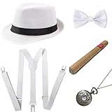 BABEYOND 1920s Mens Gatsby Gangster Accessories Set Panama Hat Suspender Bow Tie