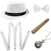 BABEYOND 1920s Mens Gatsby Costume Accessories Set 30s Panama Hat Elastic Y-Back Suspender Pre Tied Bow Tie Pocket Watch and Plastic Cigar (White Set