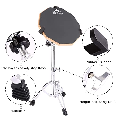 Eastrock Practice Drum Pad Stand Bundles, 11 Inches Double Sided Silent Silicone Drum Pad, Silicone Dumb Drum With Drum Stand, 2*Drumsticks And Storage Bag For Beginners,Gray #TOP5