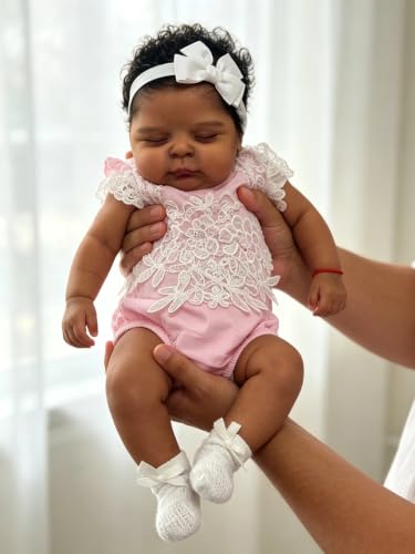 Zero Pam 20 Inch Sleeping Black Reborn Baby Girl Doll Full Body Vinyl Doll