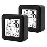 SUNOYA 2er Set Wecker Digital, Funkwecker Digital Mit Batterie, Reisewecker Mit Temperaturanzeige Datum Snooze Acht Sprachen, Hintergrundbeleuchtung 12/24hr Für Wohnzimmer,Schlafzimmer,Kinderzimmer