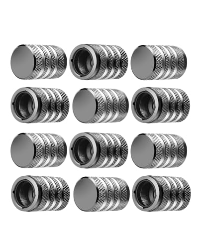 Tire Valve Stem Cap Cover - (12 Pack) Tire Air Caps Metal with Plastic Liner Corrosion Resistant Leak-Proof for Car Truck Motorcycle SUV and Bike Grey