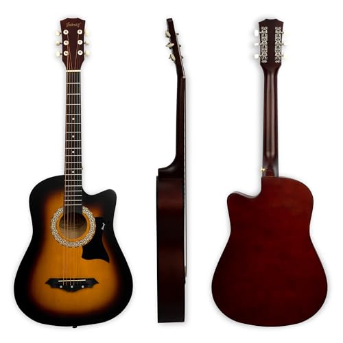 Image of JUAREZ 38 Inch Cutaway Acoustic Guitar with Pick Guard | ABS Neck & Fingerboard | Linden Wood Body | Steel Strings | 3TS Sunburst | Acoustic Guitar for Beginners, JRZ38CAB-3TS