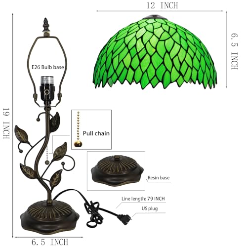 Image of Tiffany Table Lamp Stained Glass Bedside Reading Light W12H19 inch