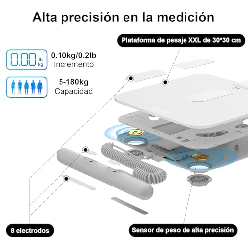 Miniatura 4 de Báscula Inteligente De Baño Con 8 Electrodos, Báscula De Precisión Bioimpedancia, Básculas Digitales Baño, 18 Mediciones Esenciales, Para Andriod Y Ios