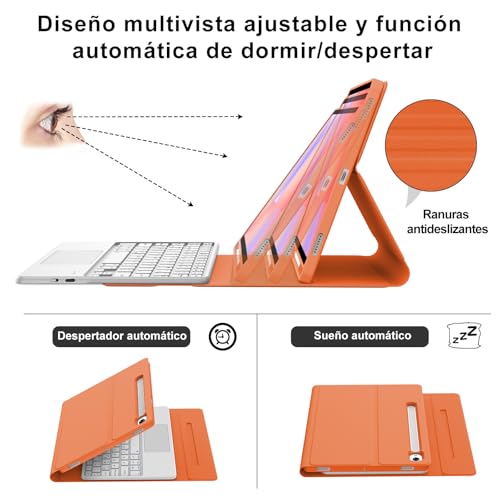 Teclado con funda Samsung S9 FE y S10 FE con touchpad QWERTY español Ñ naranja 6