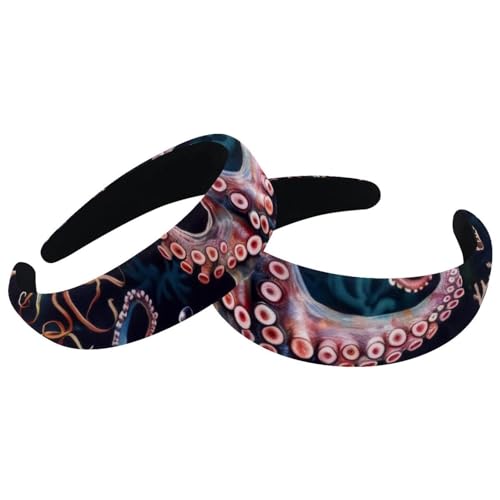 IROLSKDNFH 2 Pack Padded Headbands Velvet Headband for Women, Thick Headbands Wide Hair Bands Non Slip Head Bands for Girl, Turtle Octopus Seahorse Coral Sea Star Conch Fish Ocean Pattern -  wuliangping9955