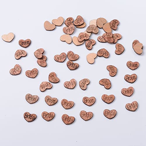 Dekaim Decorazione da spargere a forma di cuore in legno, decorazione da spargere per tavolo, 100 pezzi, per feste di nozze, fai da te (sposo/sposa)