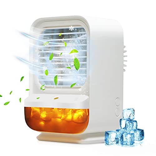 2021 New Portable Mini Air Conditioner Fan hominn, 4 in1 Personal Evaporative Air Cooler, night light, Oscillating Mist Humidifier