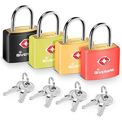 4 Pack TSA Approved Travel Luggage Locks with Keys, Solid Brass Copper Keyed Padlock, ABS Plastic Covered Small Locks for Suitcase, Backpack, Gym Locker, Jewelry Box-by GIVERARE Cover