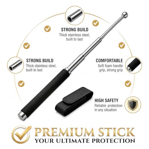 Image of Stainless Steel self Defence Stick Foldable Pointer Compact Magical, Extendable Wand with Comfortable Grip & Hiking Stick, Extendable Wand with Non-Slip Grip