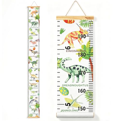 Mibote Baby Growth Height Chart Handing Ruler Wall Decor for Kids, Canvas Removable Height Growth Chart 79" x 7.9" (Various Dinosaurs)