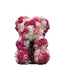 Large Rose Bear,10in Rose Teddy Bear, Handmade Fully Assembled Artificial Flower Roses,Gift for Women,Christmas, Valentines Day, Birthday, Anniversary - Clear Gift Box (Multi Color)