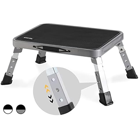 3 Levels Adjustable Folding Step Stools for Adults, Sturdy Metal RV Step Stool, Safer Foldable Small Kitchen Stepping Stool for Kids Seniors Bed, Multi-Use Office Foot Stool under Desk by Double Elite Cover