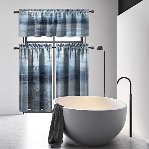 Haisuka Blue Grey Kitchen Curtains And Valances Set 3 Pieces Abstract Art Kitchen Curtains Set Modern Kitchen Window Curtains Tier And Valance Curtain Set For Bedroom Living Room #TOP3