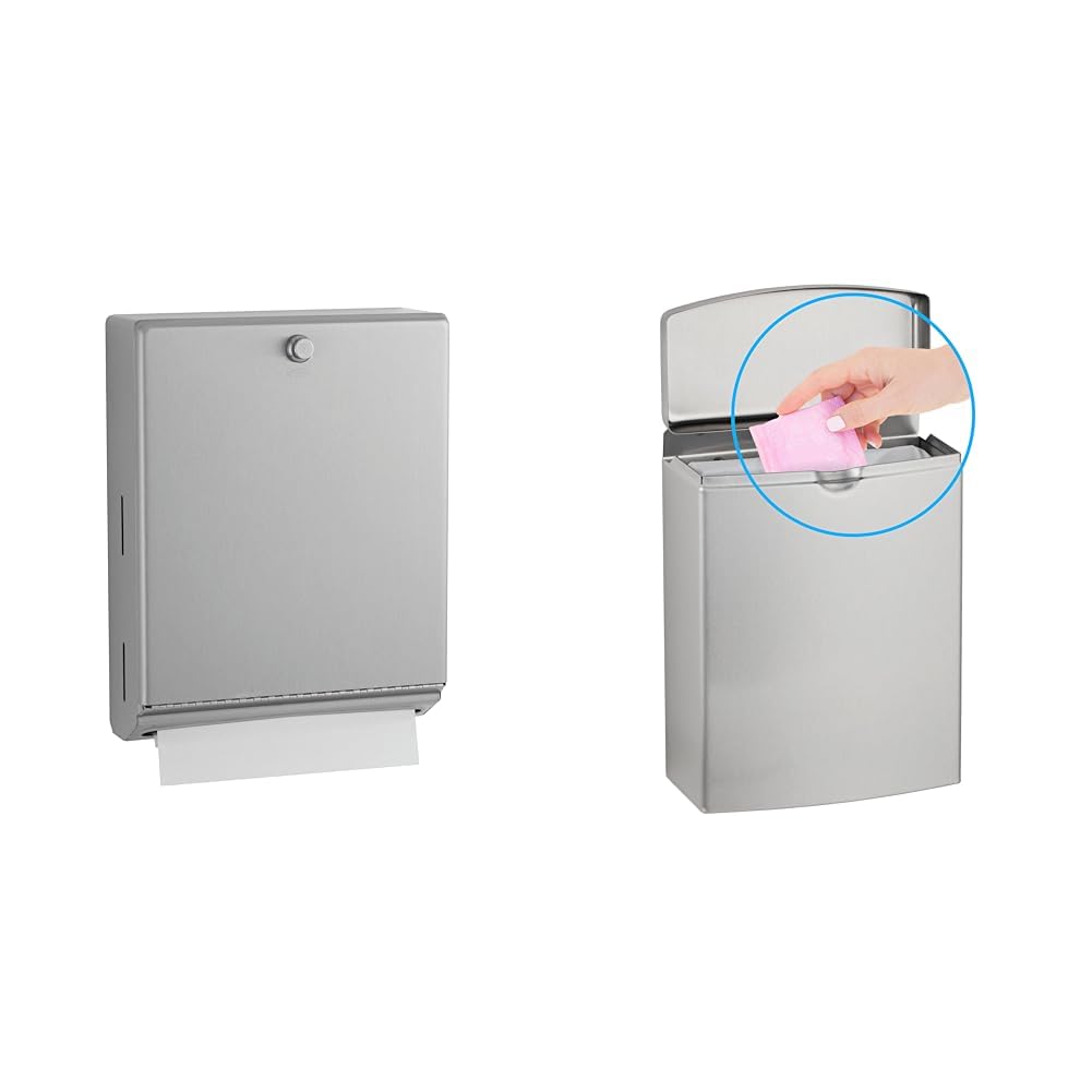 Bobrick Paper Towel Dispenser with 400 C-Fold Capacity and 1 Gallon Sanitary Napkin Disposal