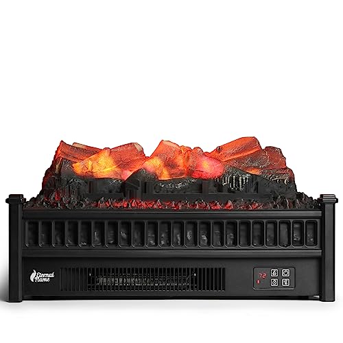 Turbro Eternal Flame Ef23-Lg Electric Fireplace Logs, 23" Remote Control Fireplace Insert Log Heater, Realistic Lemonwood Ember Bed, Thermostat, Timer, 1400W Black #TOP7