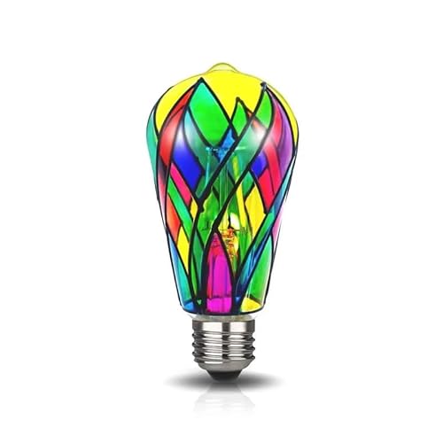 Ampoule en verre teinté - Culot E26 ST64 - Lampe de nuit en mosaïque peinte - 4 W - Éclairage d'ambiance pour chambre romantique - Salon - Décoration de Noël - Halloween