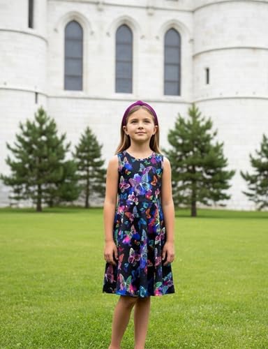Little Girls Purple Butterfly Dresses Cute Sleeveless A Line Summer Swing Dress Black Beach Clothes for Toddler Kid Girl 4-5 Years Old - Thumbnail 5