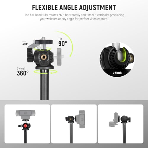 OTREST Suporte de webcam para mesa com suporte de telefone, cabeça esférica de 360°, rosca de 0,6 cm