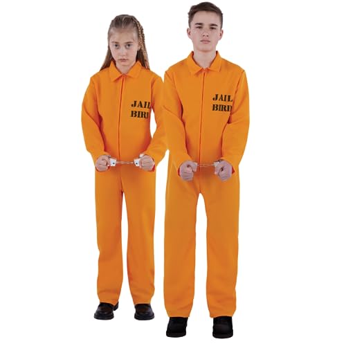 Prisoner Costume for Kids, Orange Inmate Jumpsuit Jailbird Outfit for Halloween